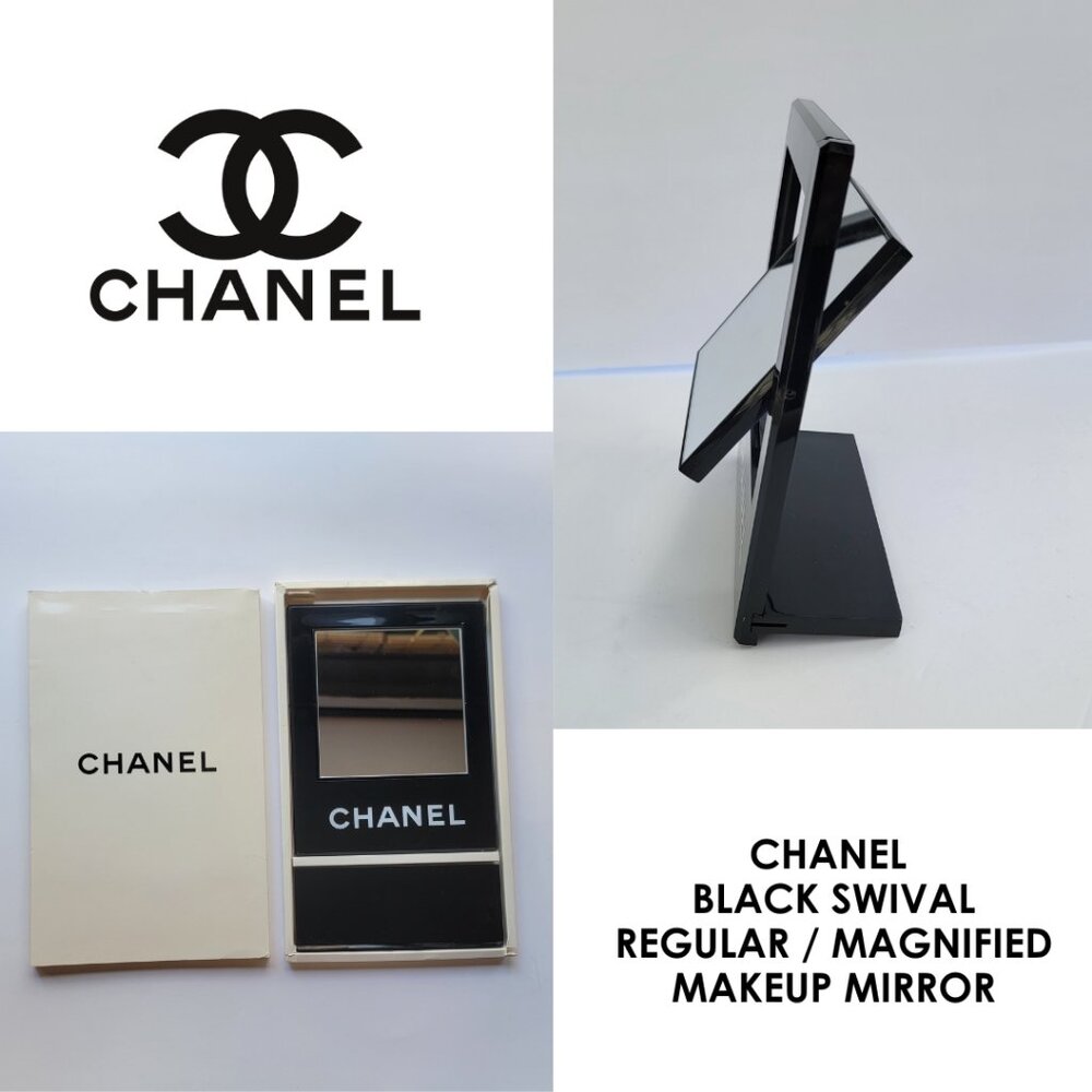 New in Box CHANEL Authentic Swival Makeup Mirror Black Portable magnified, Stand